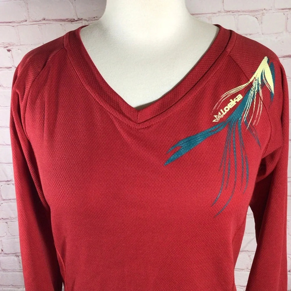 Loeka Long Sleeve V-Neck Red Cycling Top - XS - Picture 2 of 7